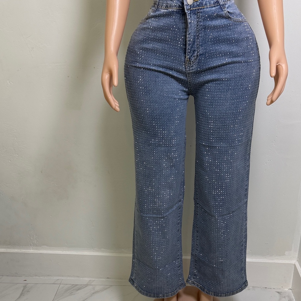 Embellished High-Rise Flare Jeans in Blue